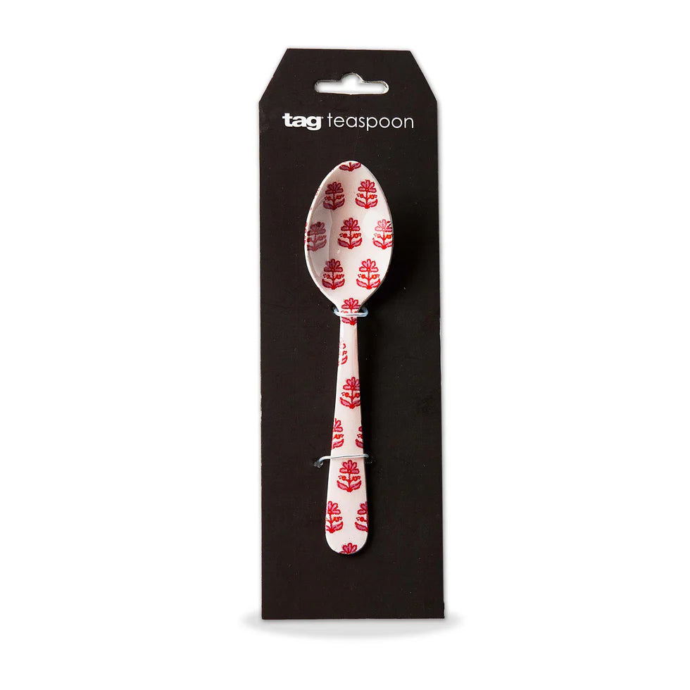 Jasmine Enamel Teaspoon tied to its card packaging
