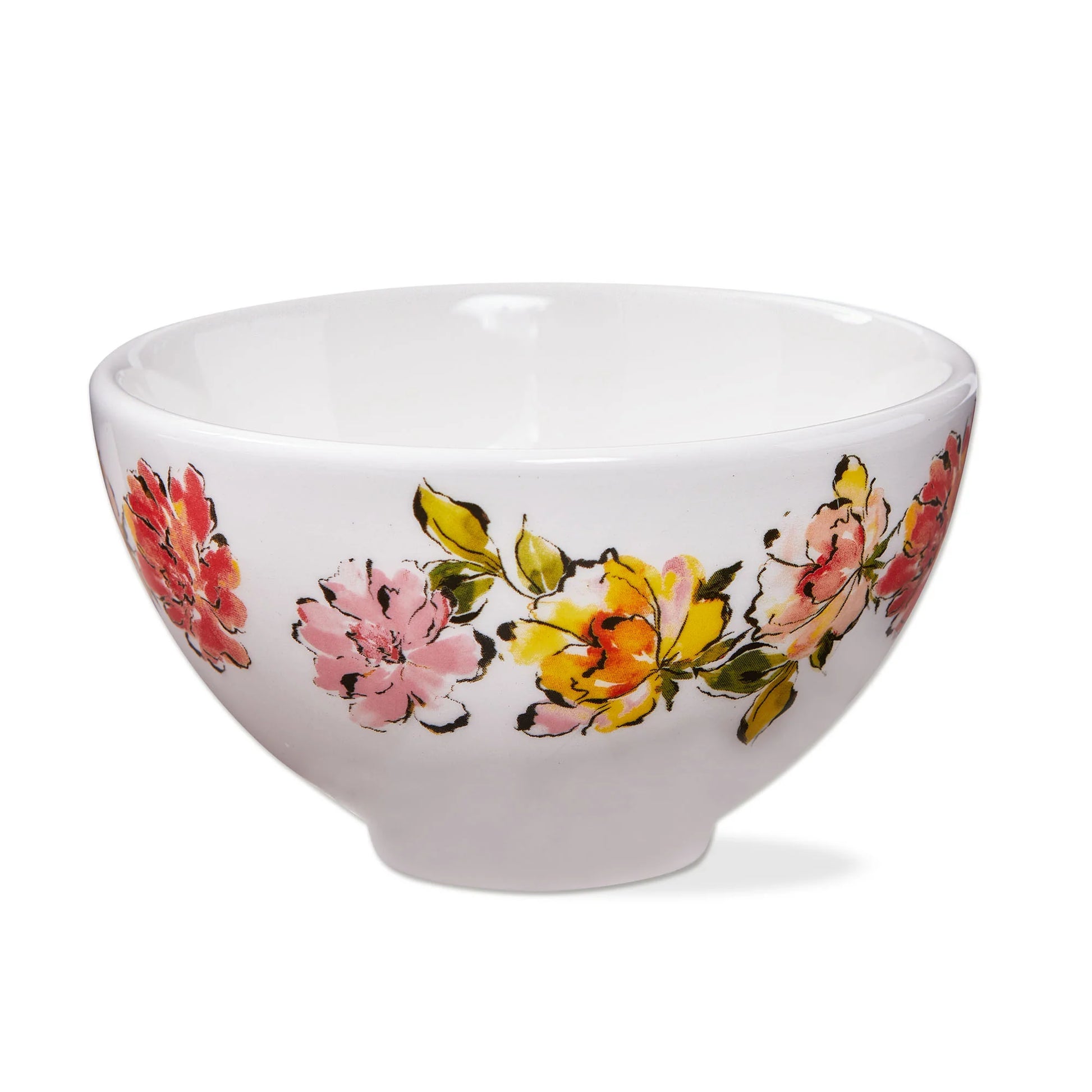 white bowl with flowers on the outside