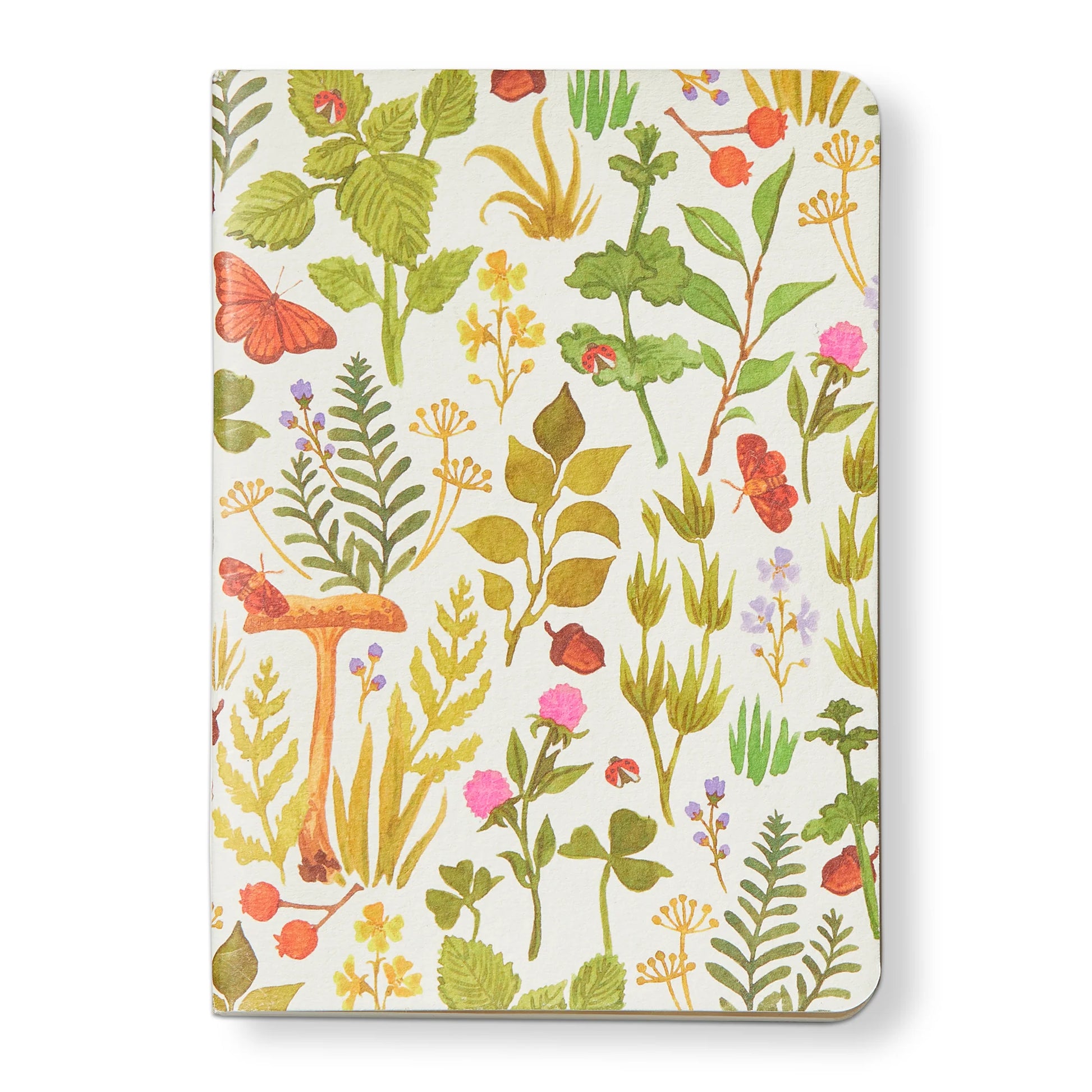 Notebook with a colorful floral and greenery pattern on a white background