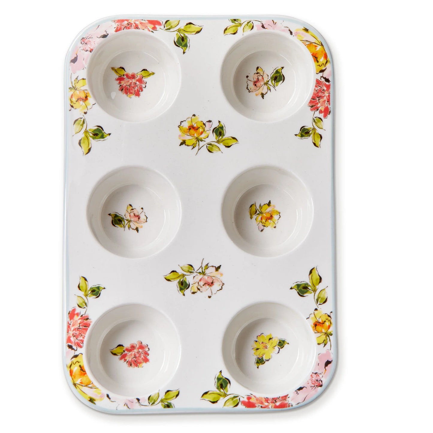 white ceramic muffin pan with floral design