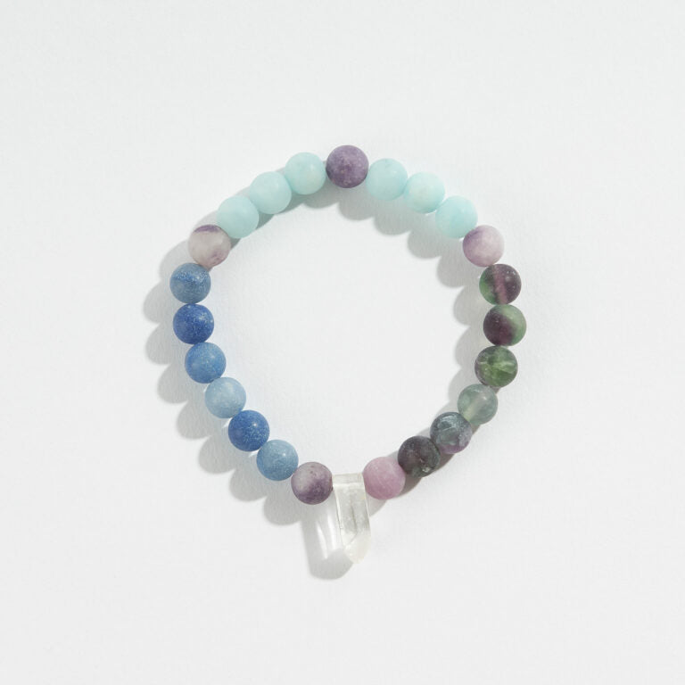 stone bead bracelet with crystal on a white background.