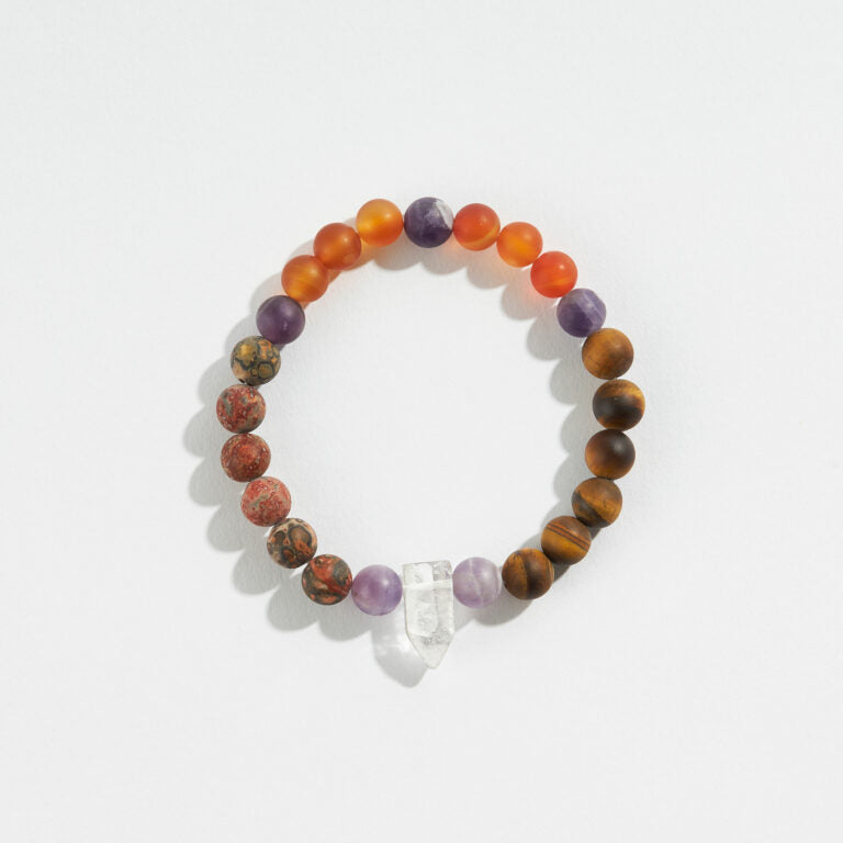 stone bead bracelet with crystal on a white background.