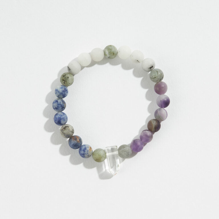 stone bead bracelet with crystal on a white background.