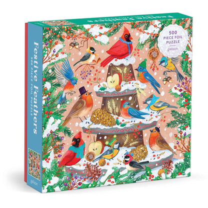 puzzle box filled with winter birds in winter accessories