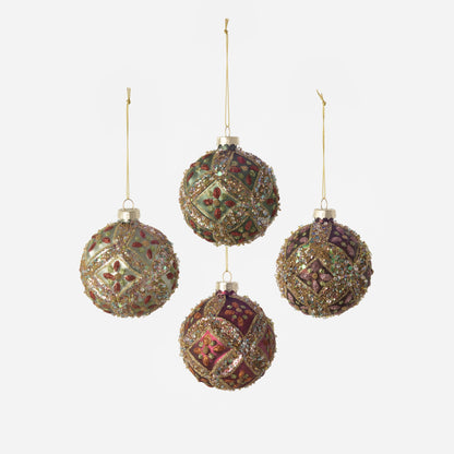 4 bejewelled ornaments on a white background