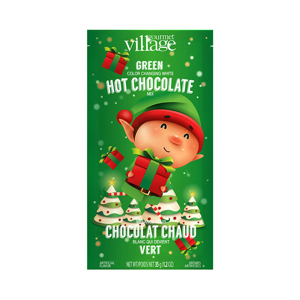 individual packet of elf hot chocolate package on a white background
