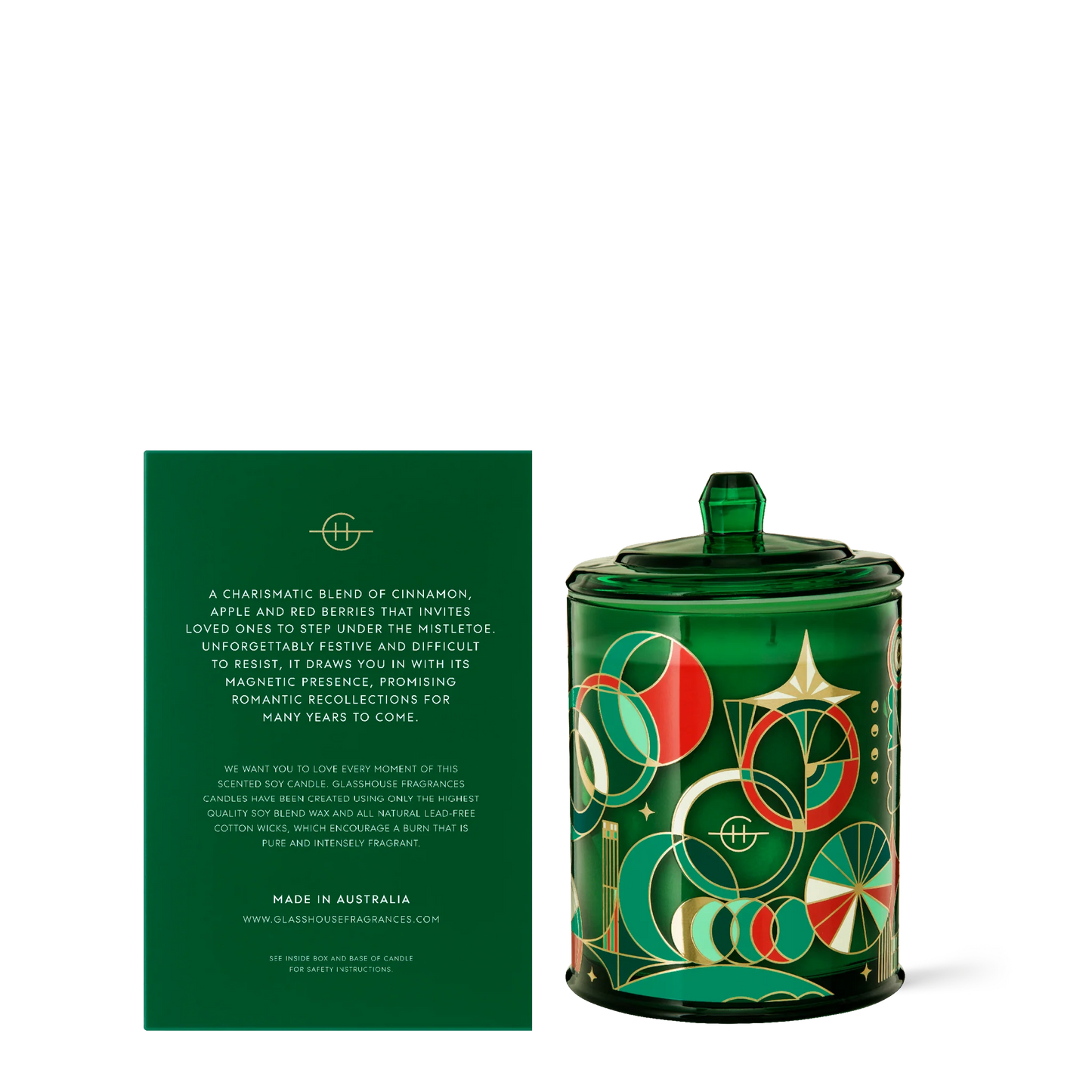 Under the mistletoe candle set next to the back view of its box packaging.