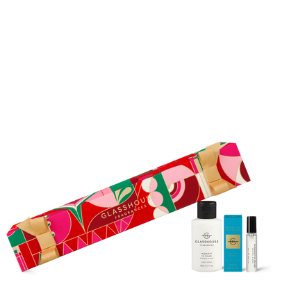 Midnight in Milan body lotion and perfume arranged with its Bon Bon packaging.