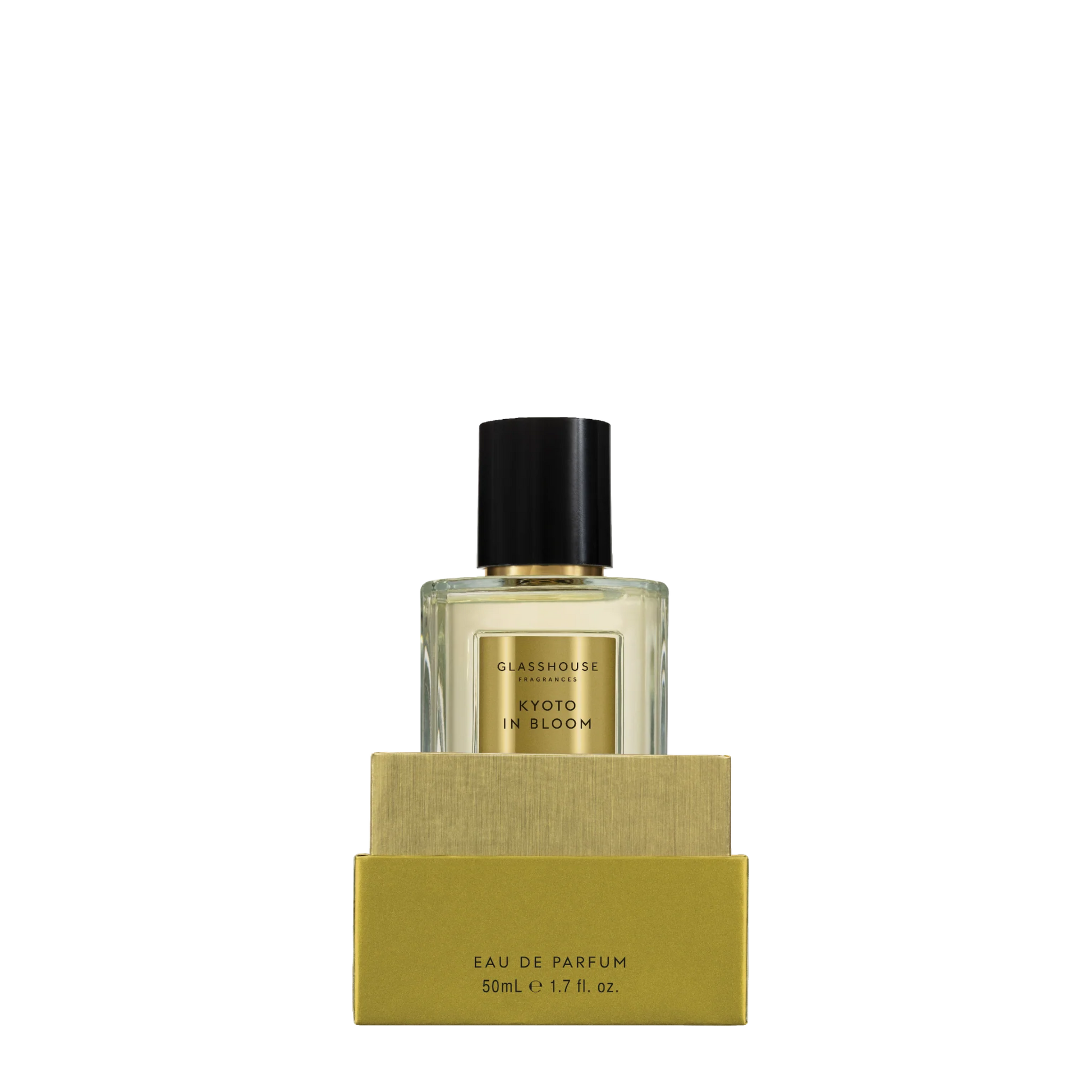 bottle of Kyoto in Bloom Eau De Parfum in its box packaging with the lid off