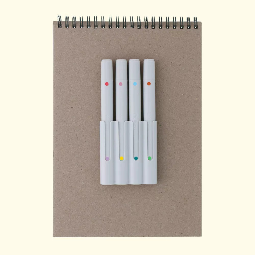 Set of markers with color dots on a notebook