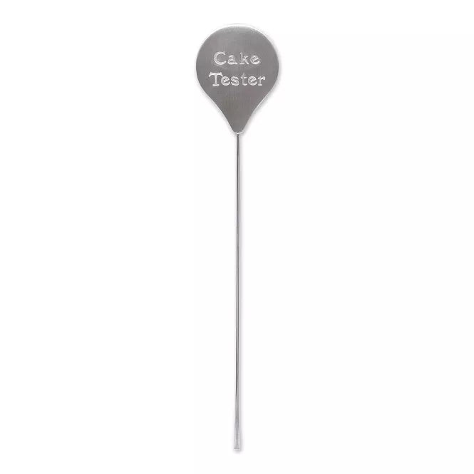 Cake tester with a gray top labeled 'Cake Tester' on a white background