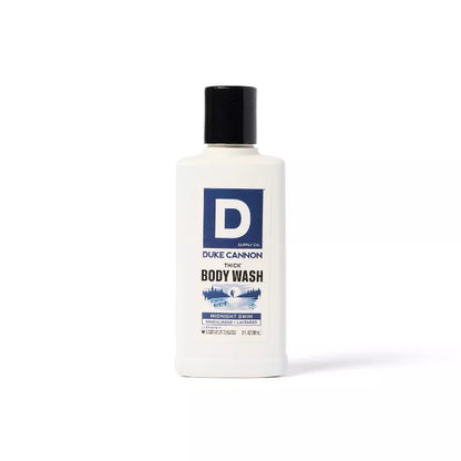 Bottle of Duke Cannon body wash on a white background