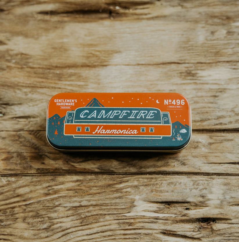 harmonica case on a wooden background.