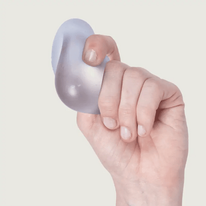 hand squeezing blue stress ball