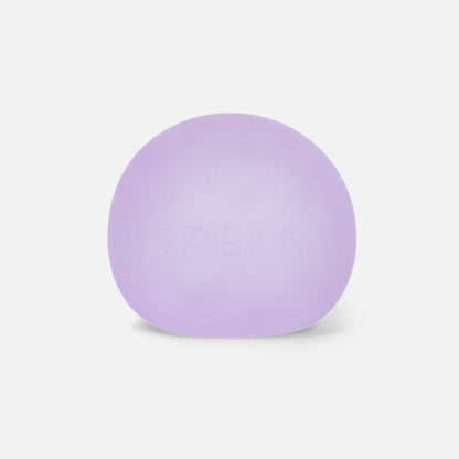 A purple stress ball with the brand name 'Speks' written on it.