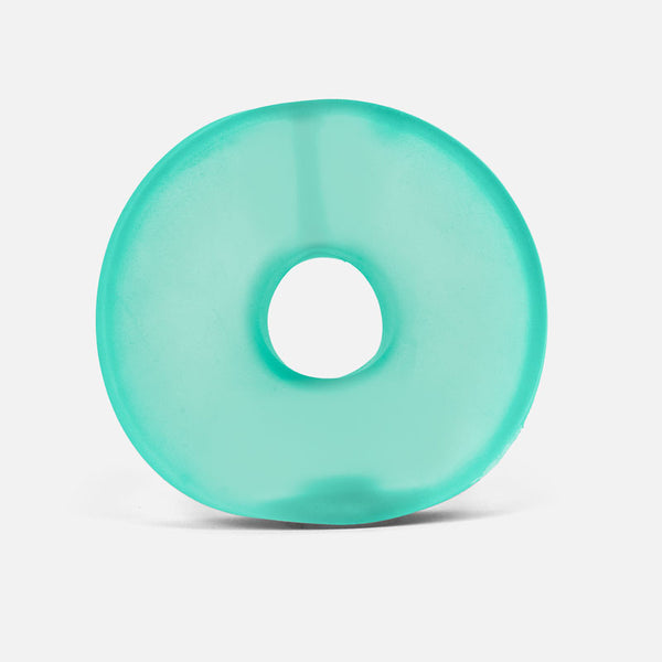 Turquoise stress ball loop  on a light gray background