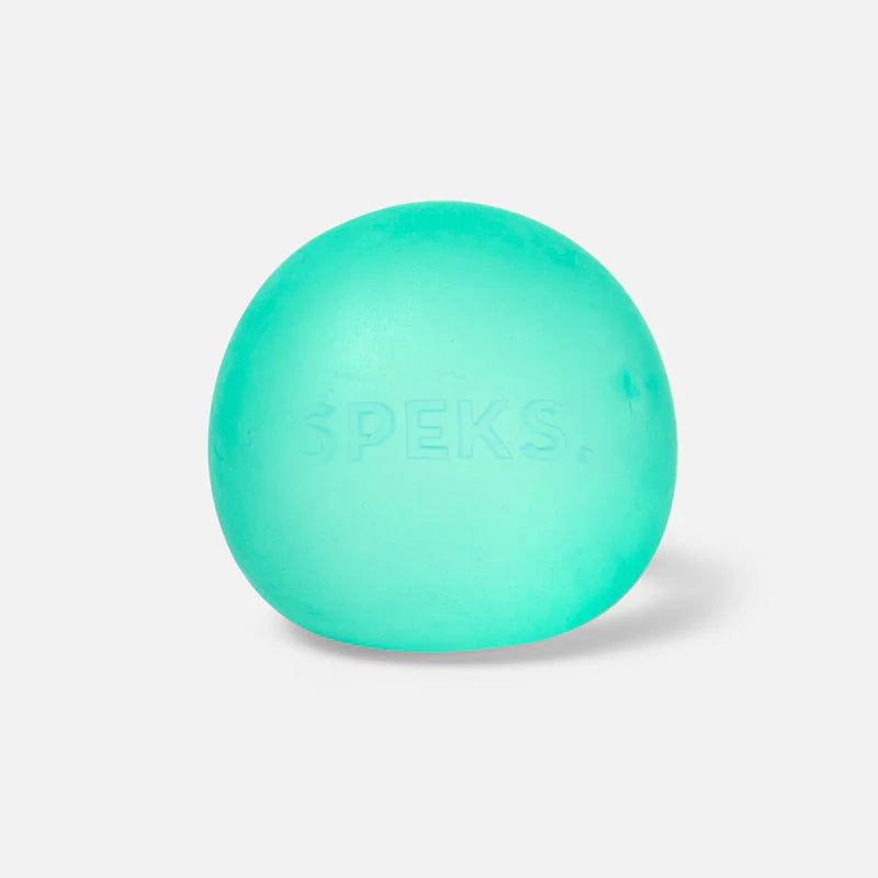 A green stress ball with the brand name 'Speks' embossed on it.