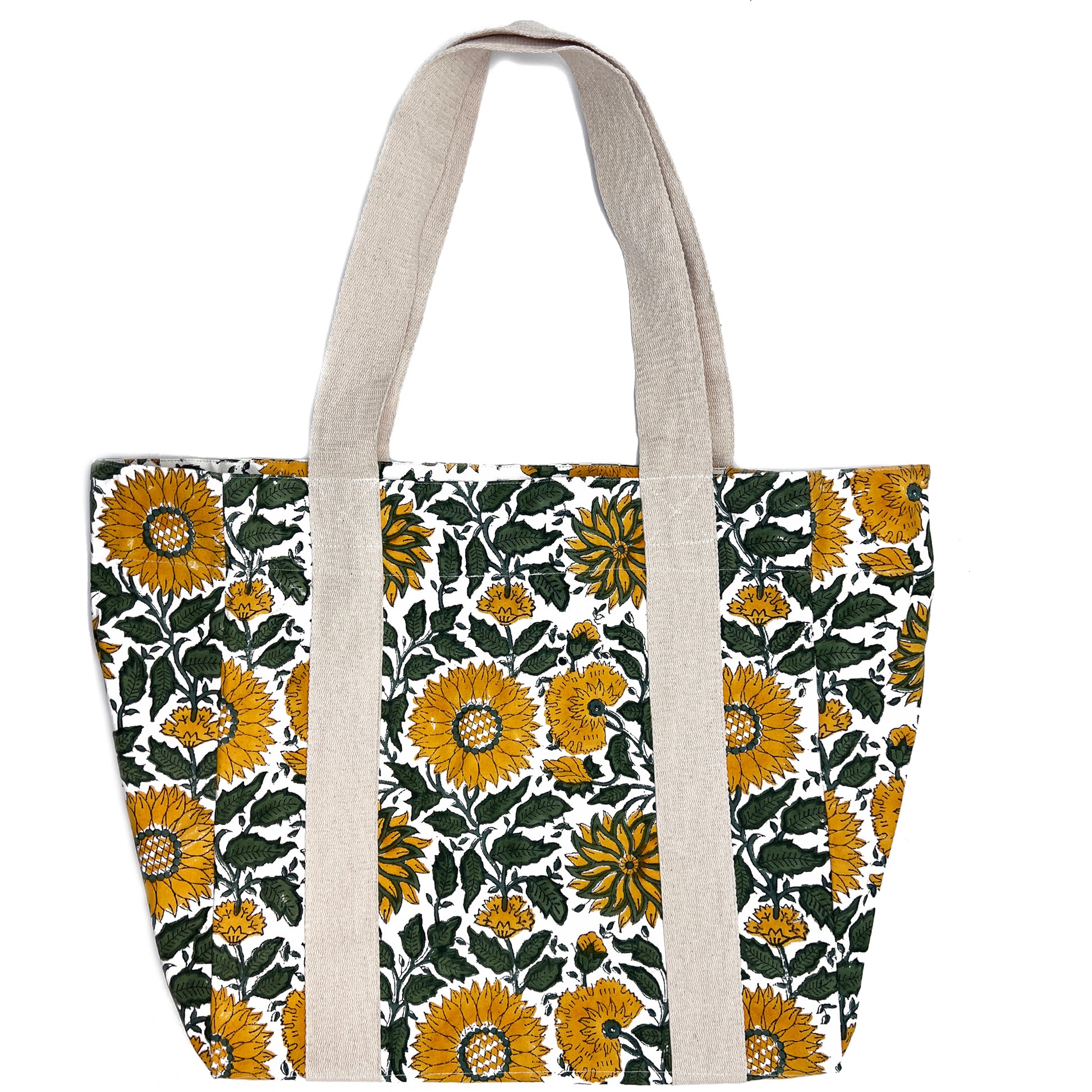 radiant sunflower canvas bag on a white background.