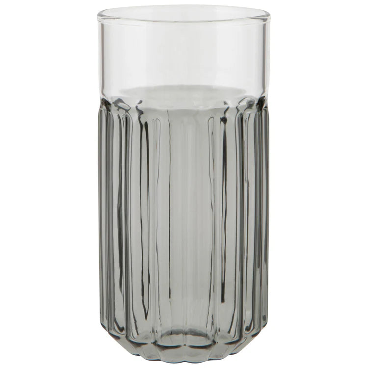grey glass drinking glass shown on a white background