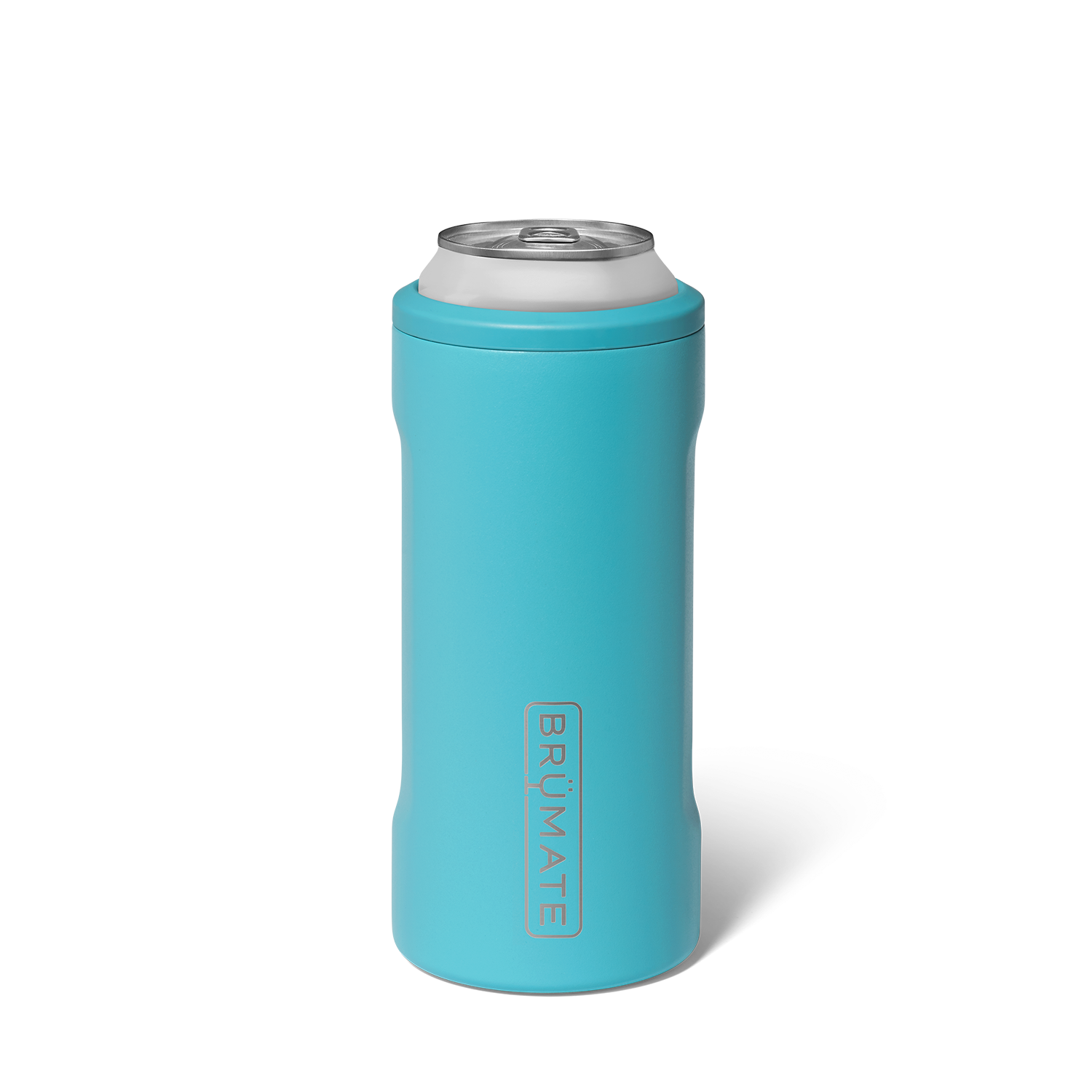 Turquoise can cooler shown  on a white background