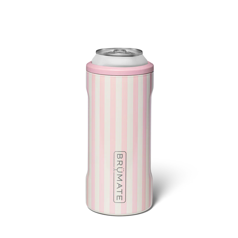 pink and off-white striped slim can cooler