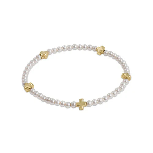 Signature Cross Small Pearl Pattern 3mm Bead Bracelet, Gold
