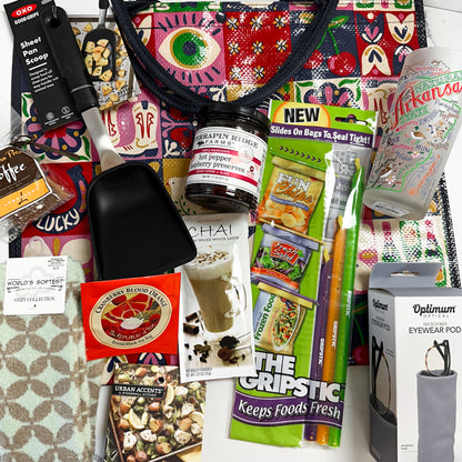 ten favorite things products laying on tote bag on white background