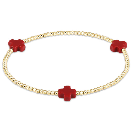 Signature Cross Gold Pattern 2mm Bead Bracelet, Red