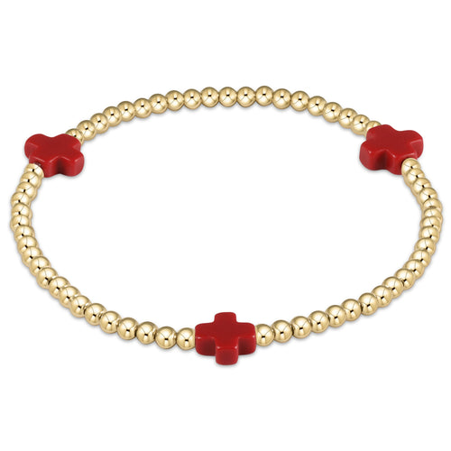 Signature Cross Gold Pattern 3mm Bead Bracelet, Red cross beads and gold beads