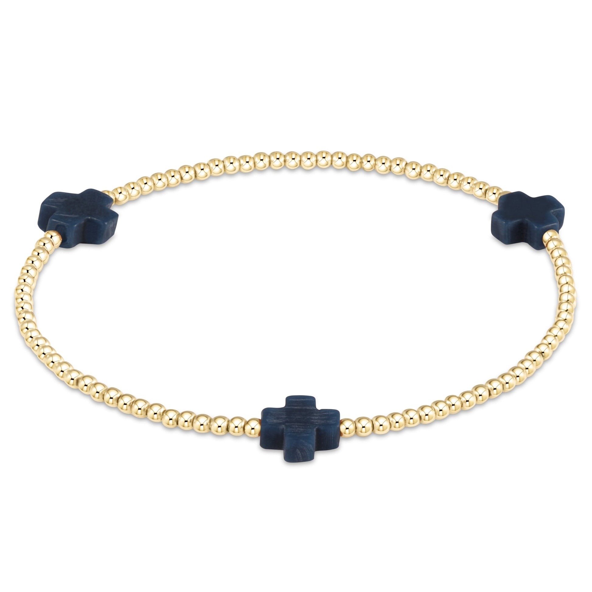 Signature Cross Gold Pattern 2mm Bead Bracelet, Navy