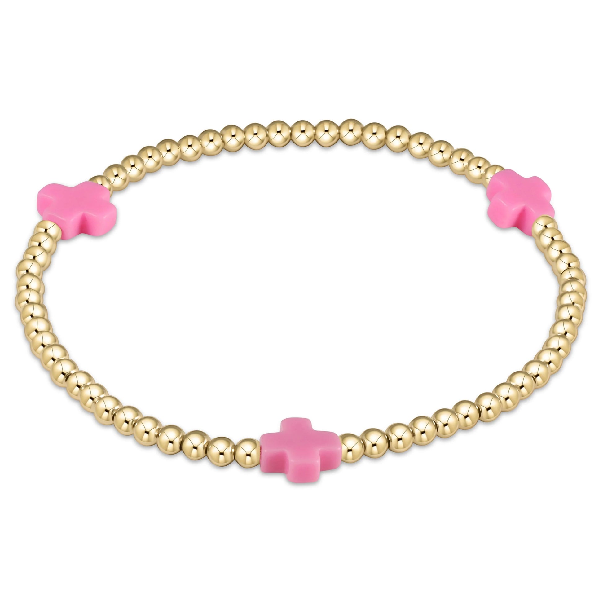 extends signature cross 3mm gold bracelet in bright pink against a white background