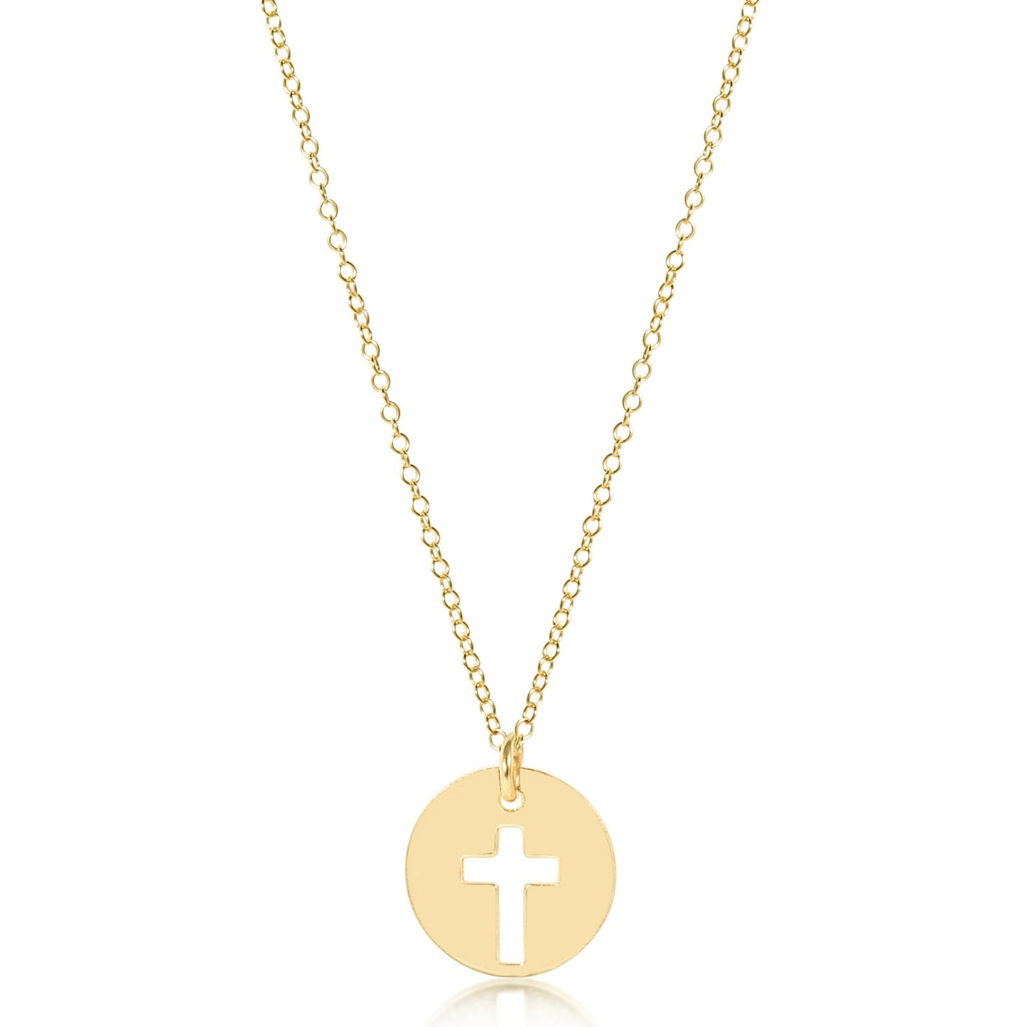 16" Necklace Gold, Blessed Gold Disk with cross cut out