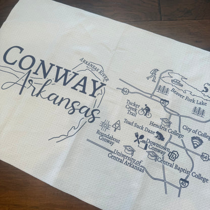 towel printed with Map of Conway, Arkansas 