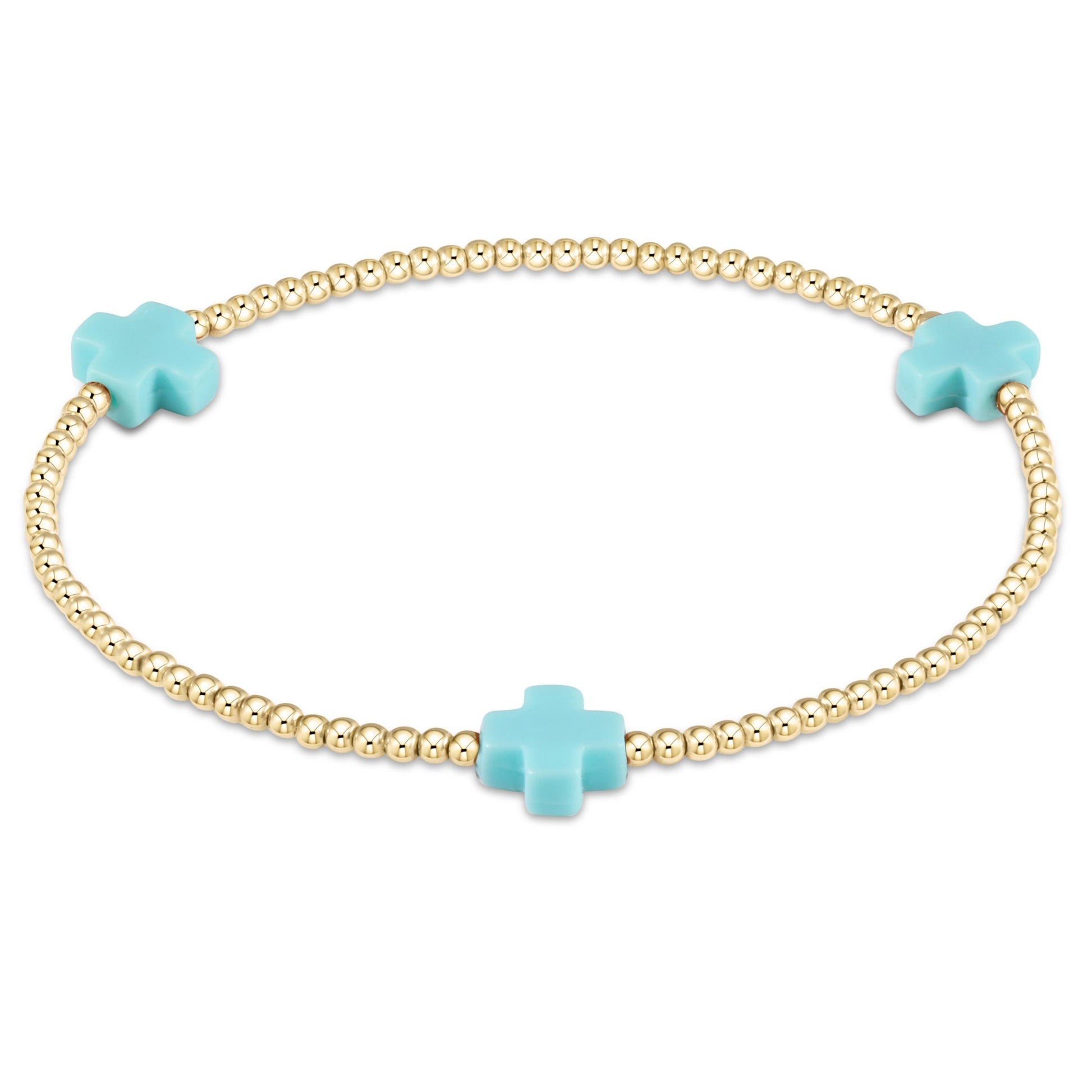 Signature Cross Gold Pattern 2mm Bead Bracelet, turquoise