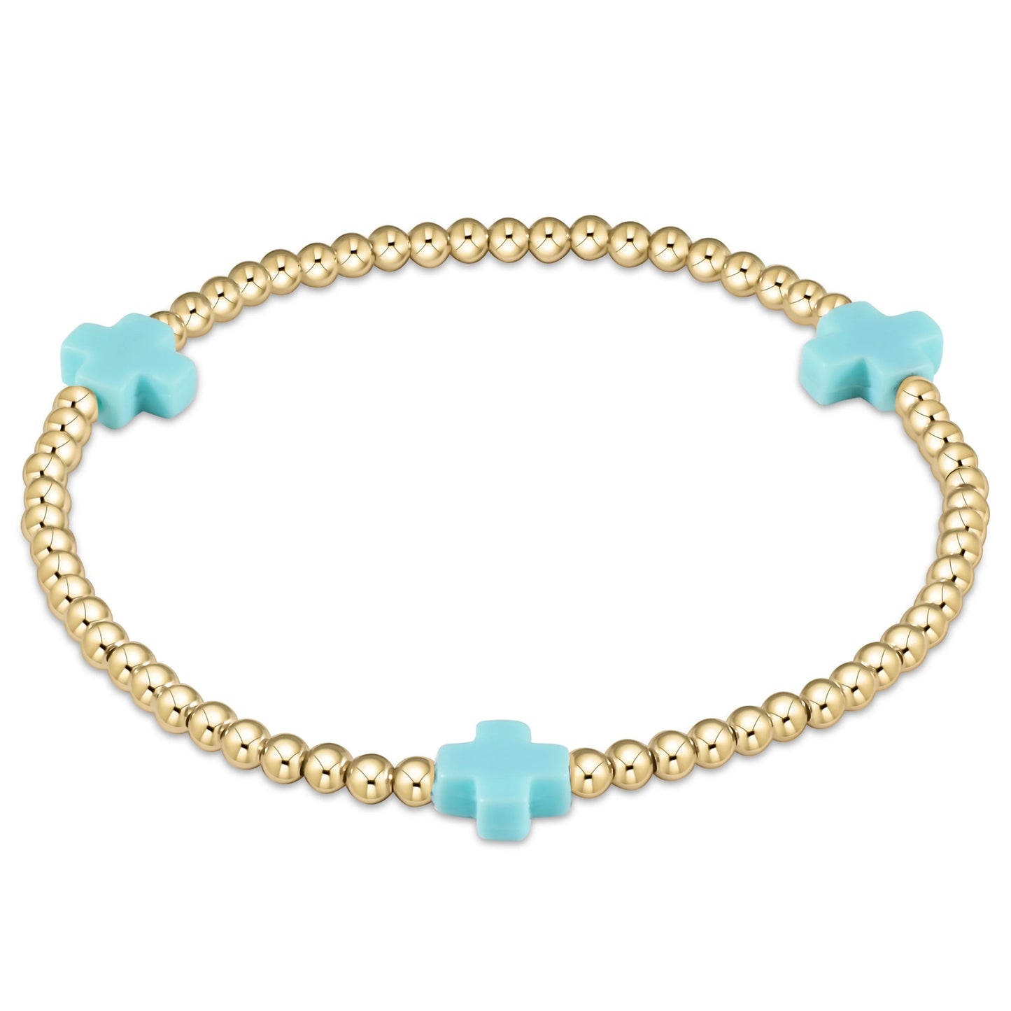 extends signature cross 3mm gold bracelet in turquoise against a white background