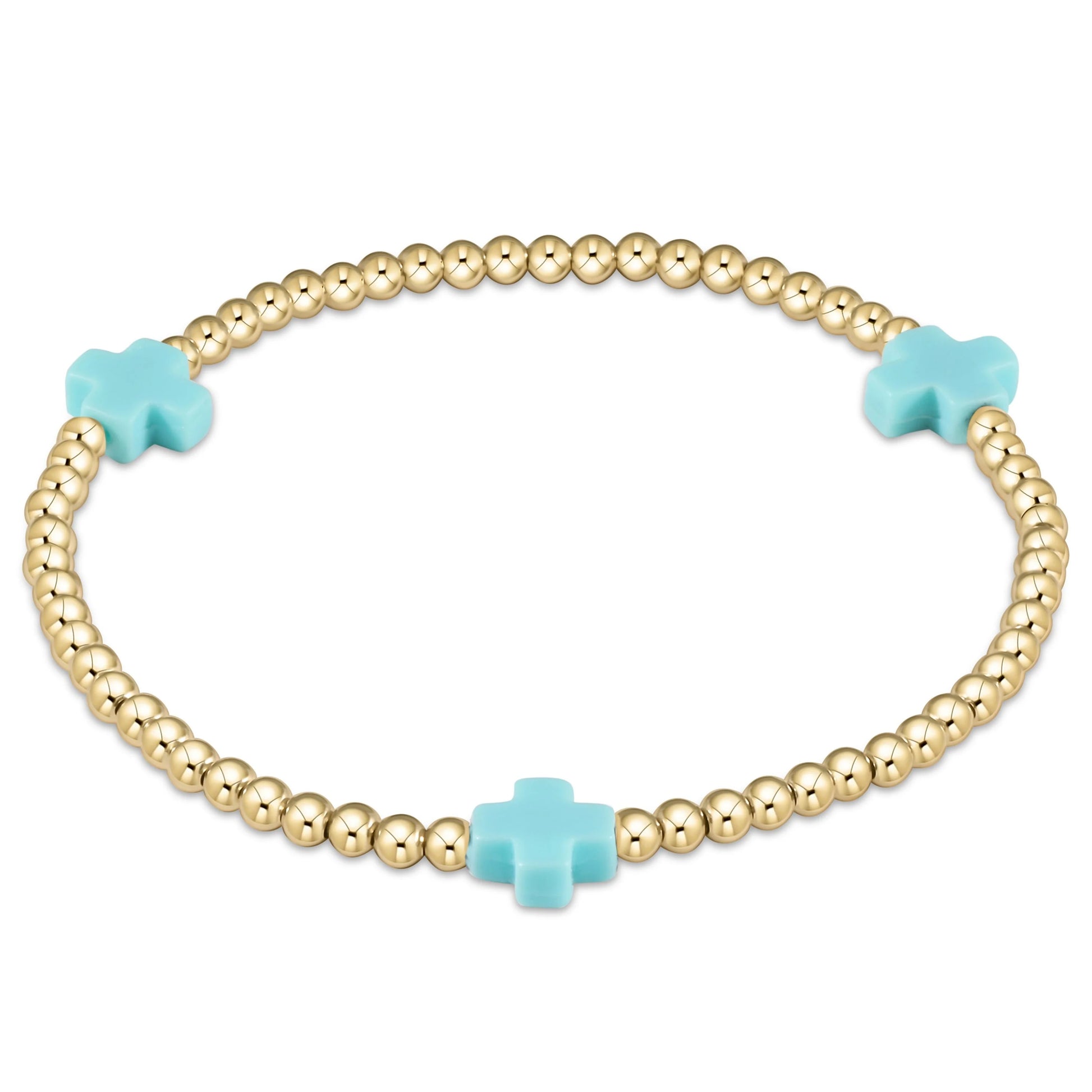 extends signature cross 3mm gold bracelet in turquoise against a white background
