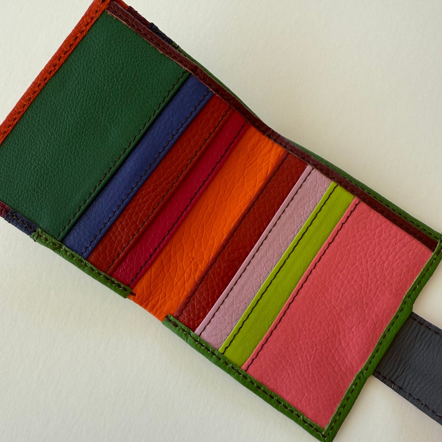 interior view of wallet with colorful card slots
