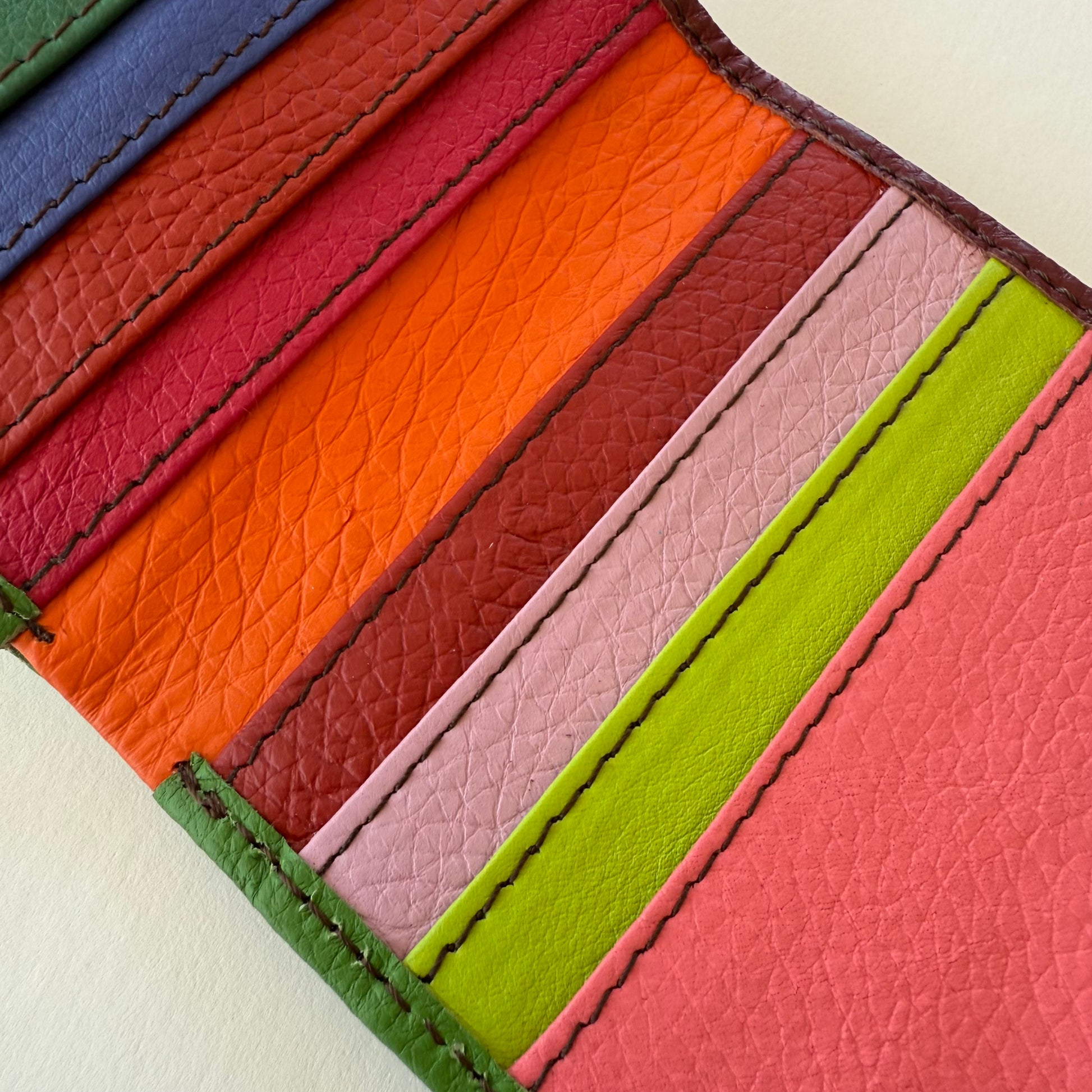 close-up of interior colorful card slots