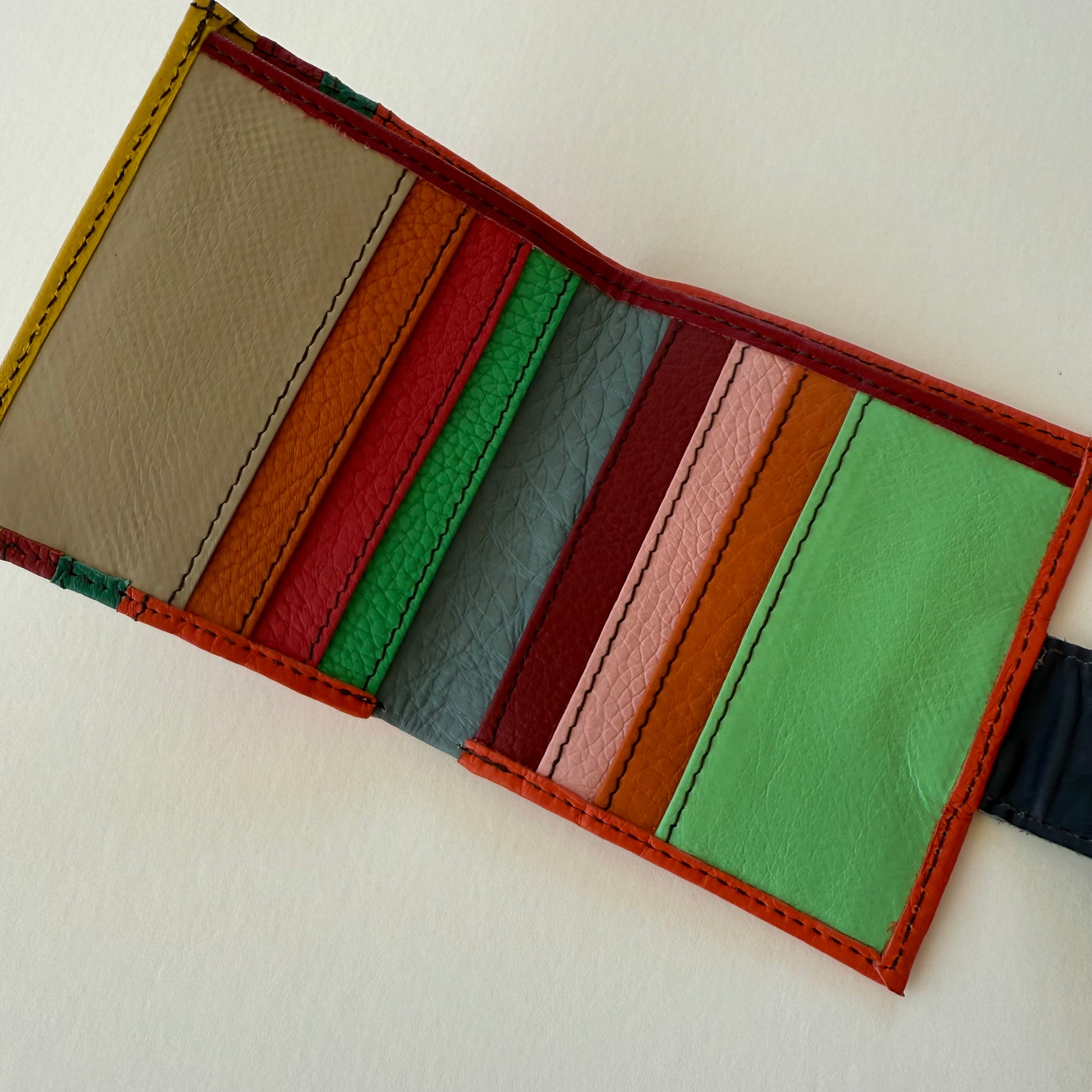 interior view of wallet with colorful card slots