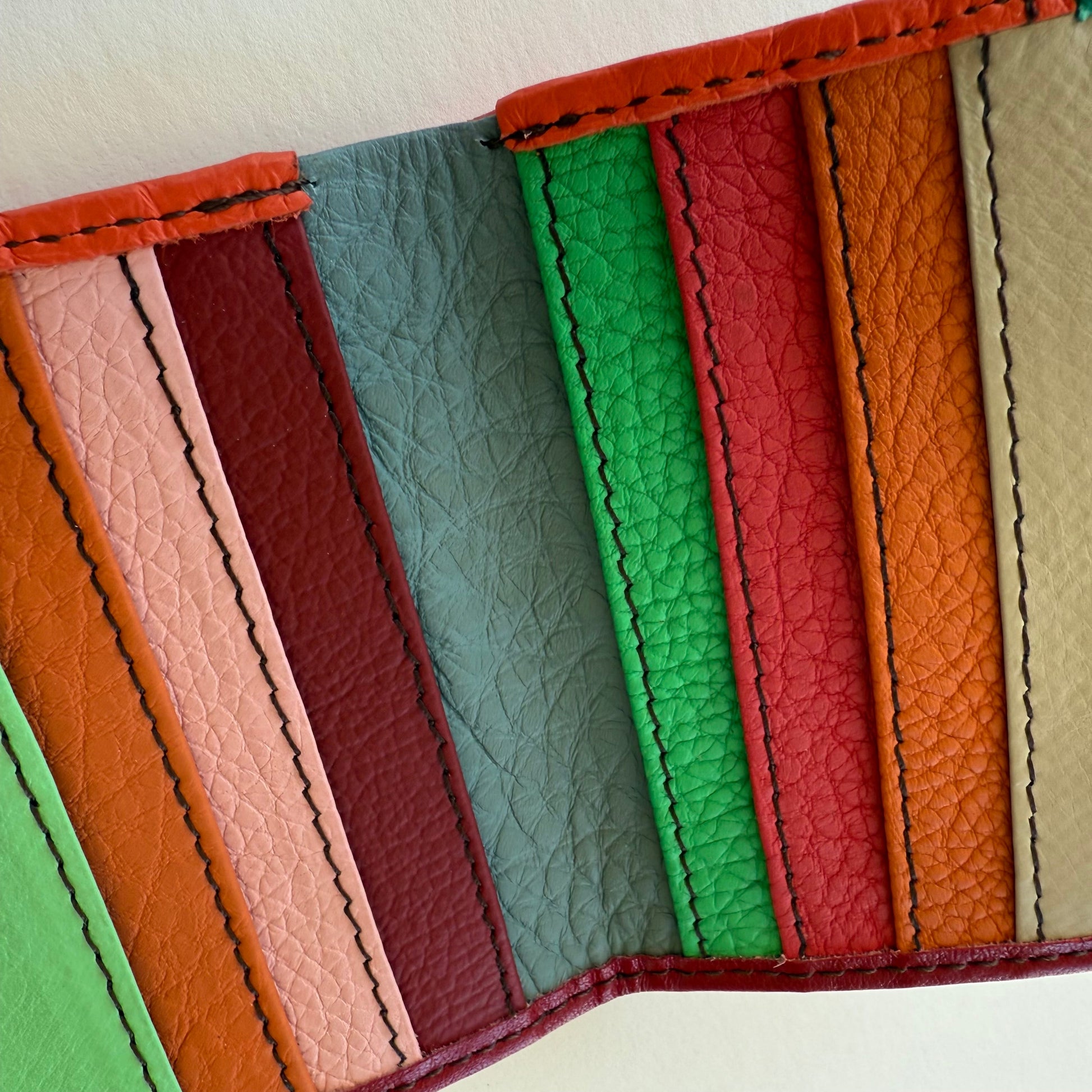 close-up of interior colorful card slots