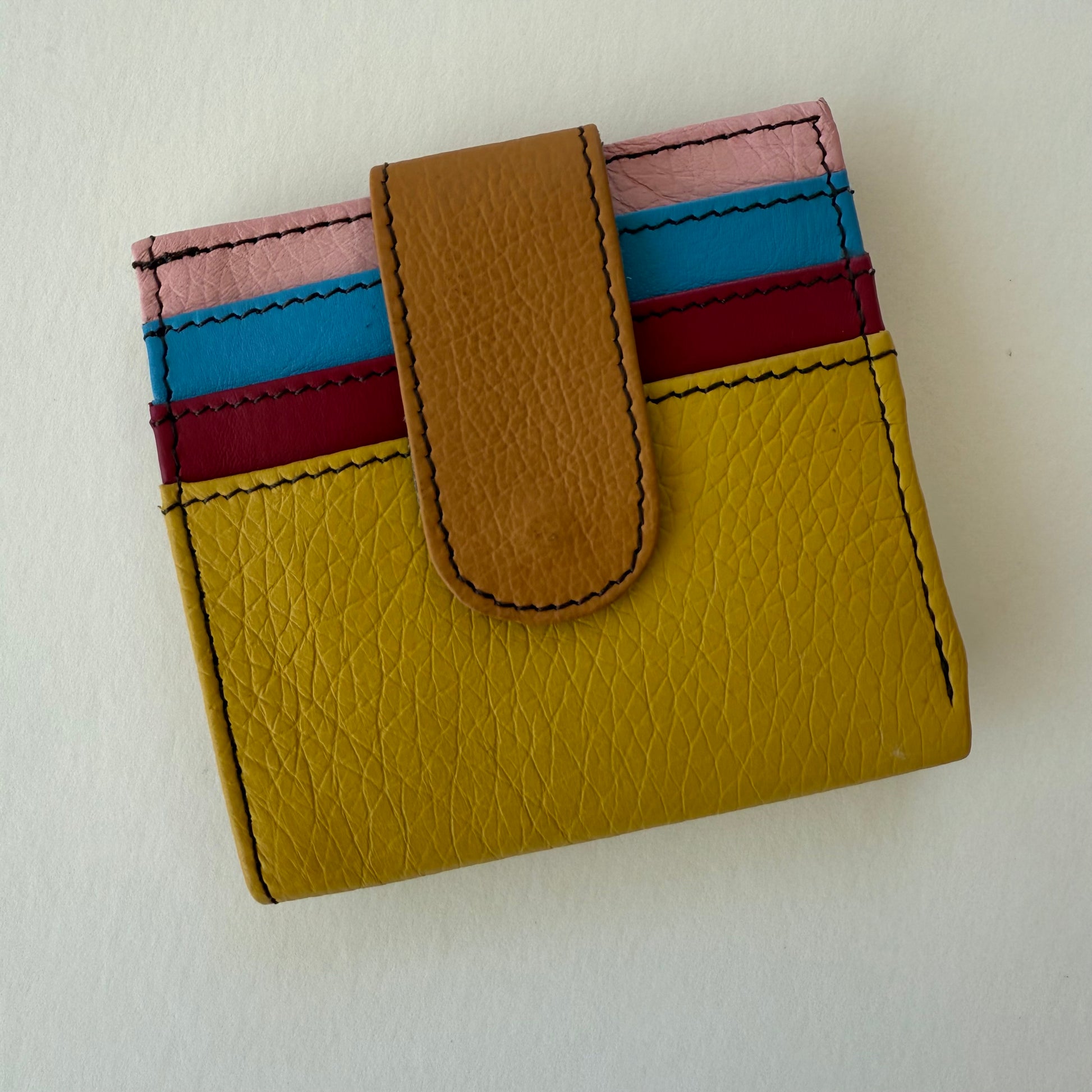 yellow wallet with colorful card slots
