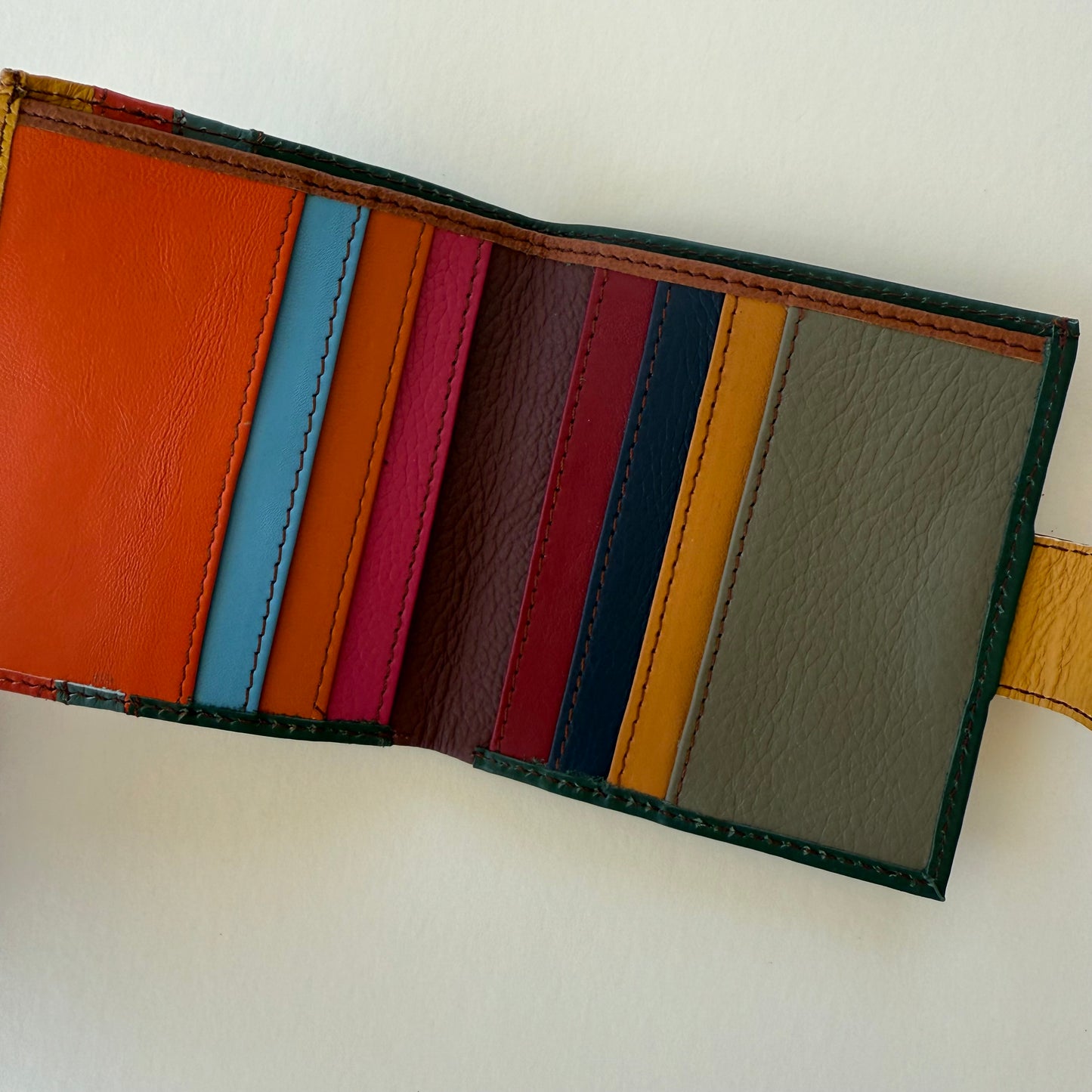 interior view of wallet with colorful card slots