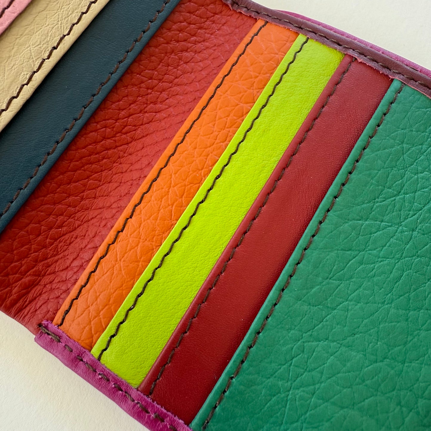 close-up of colorful card slots