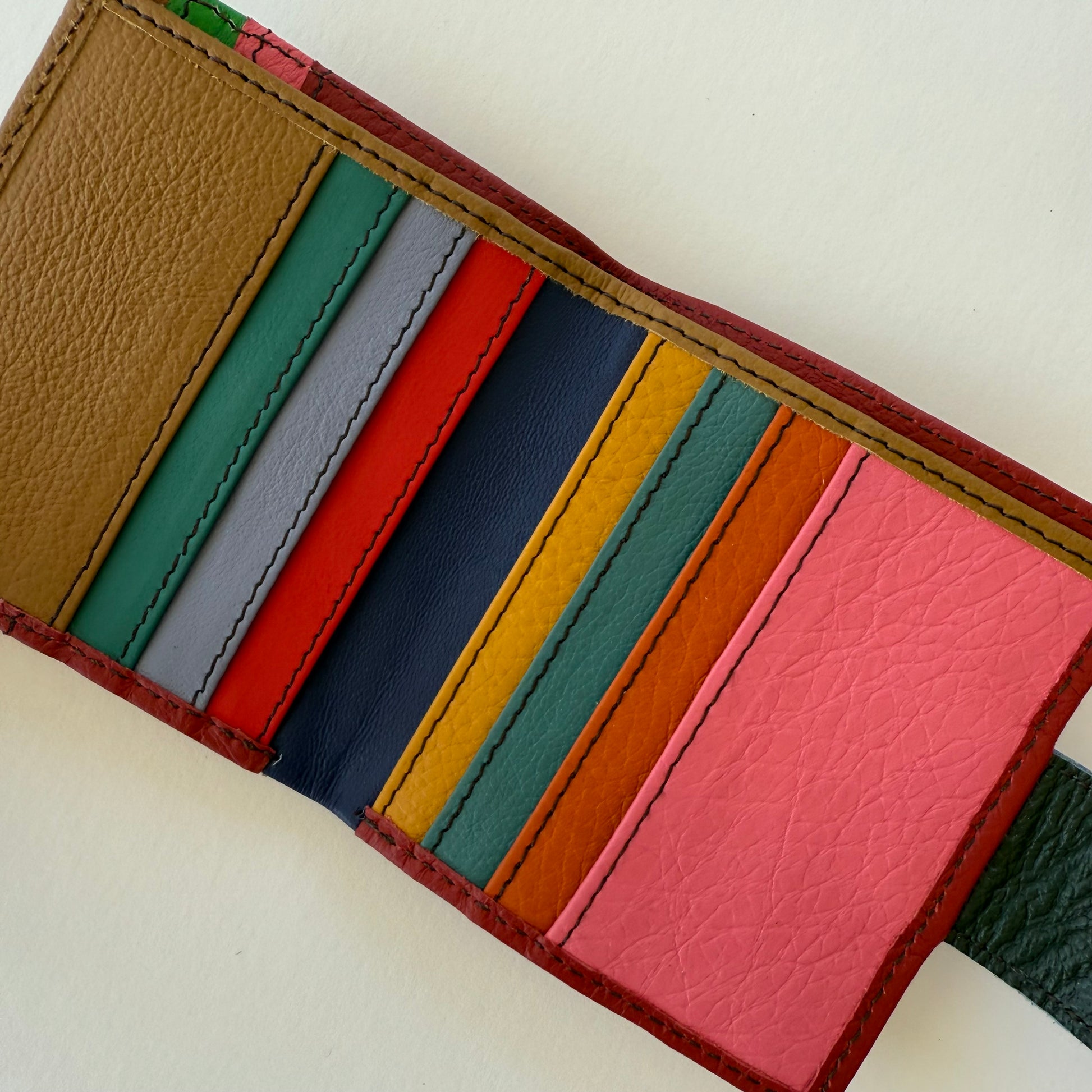 interior view of wallet with colorful card slots