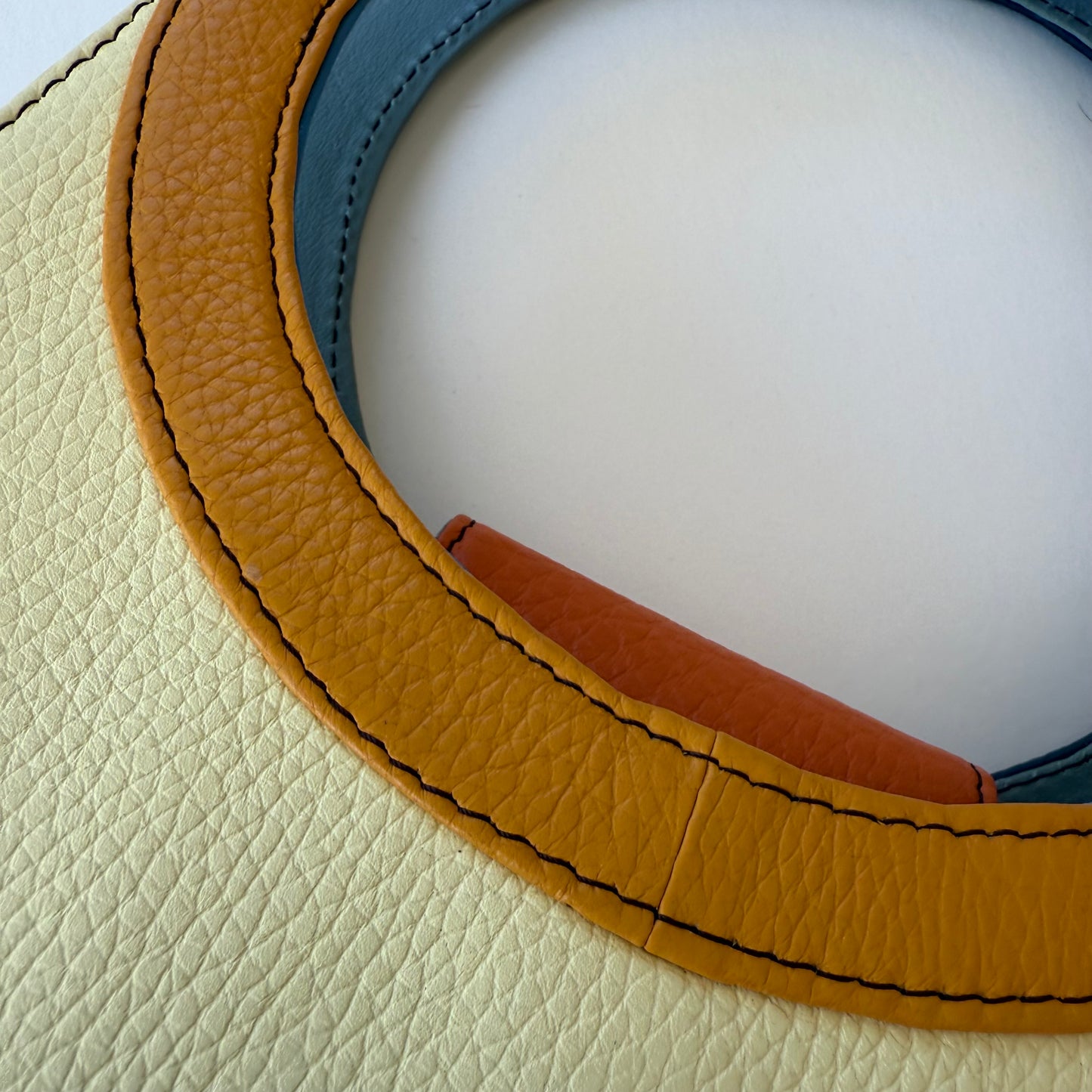 close up of ring handle on handbag