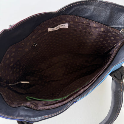 interior of view of tote bag with patterned lining