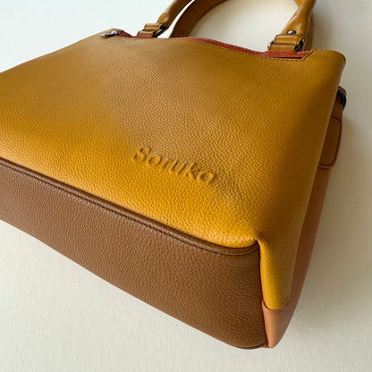 bottom view of yellow handbag