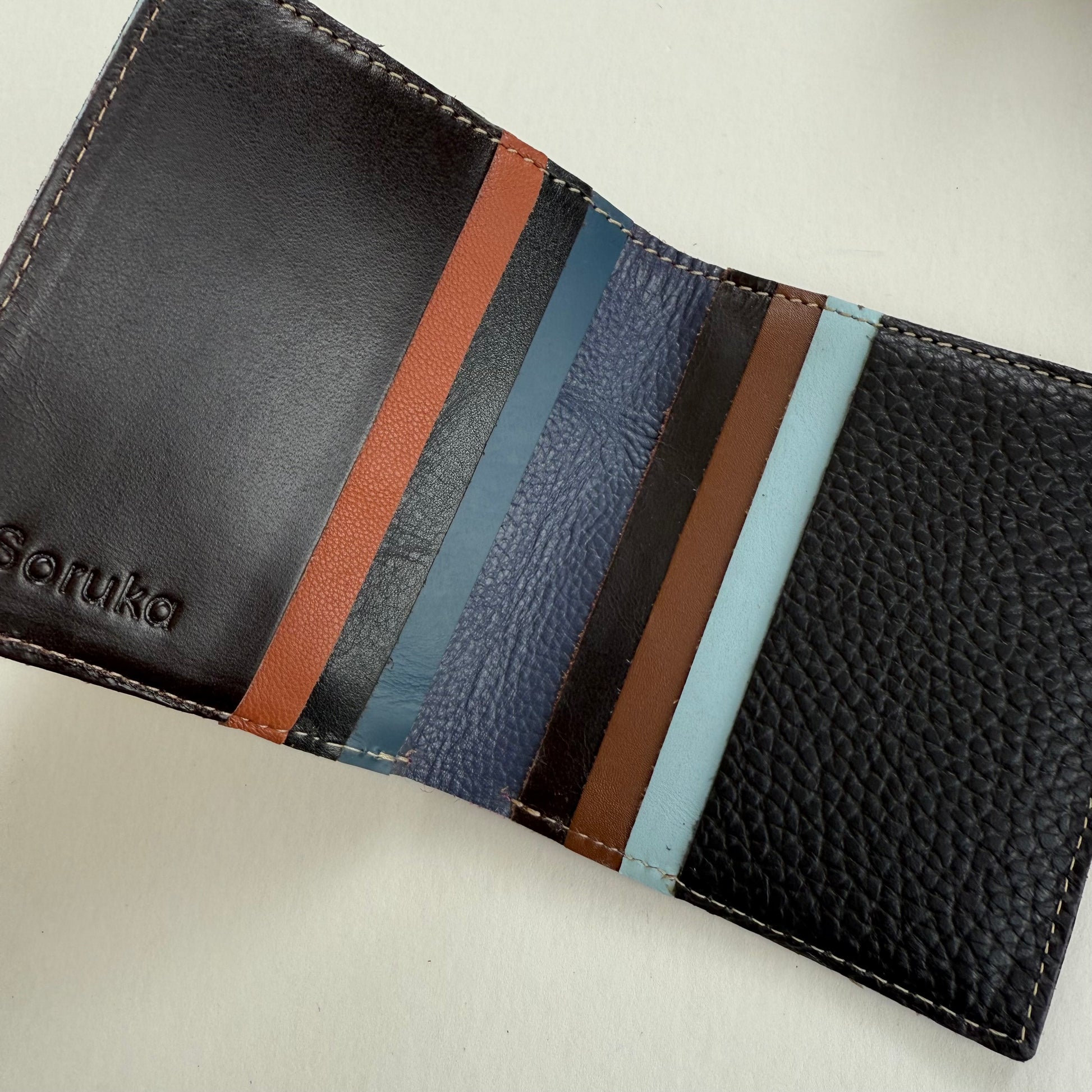 interior view of wallet with multi-colored card slots