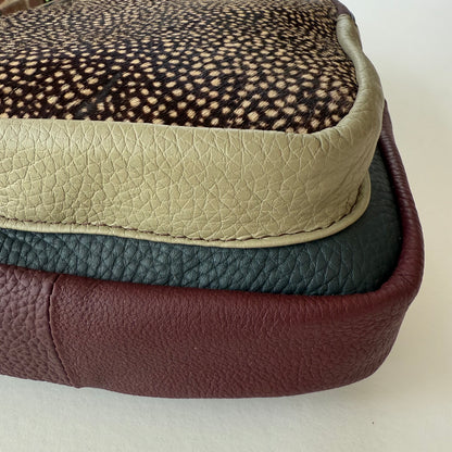 close-up of bottom of multi-colored sling bag