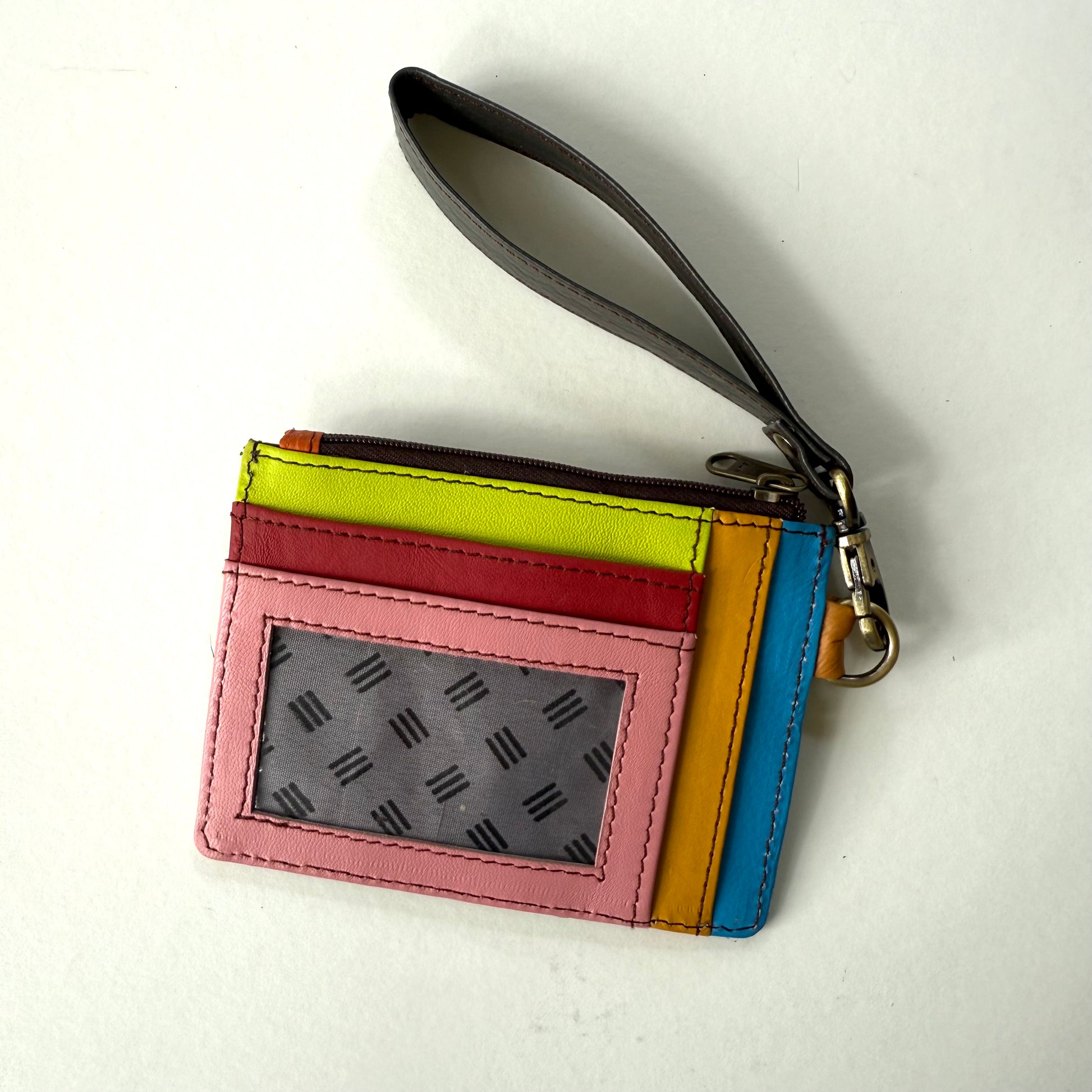 other side of wallet with colorful card slots and clear ID pocket